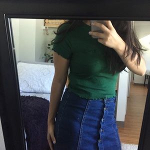 green ribbed crop top w frill detailing